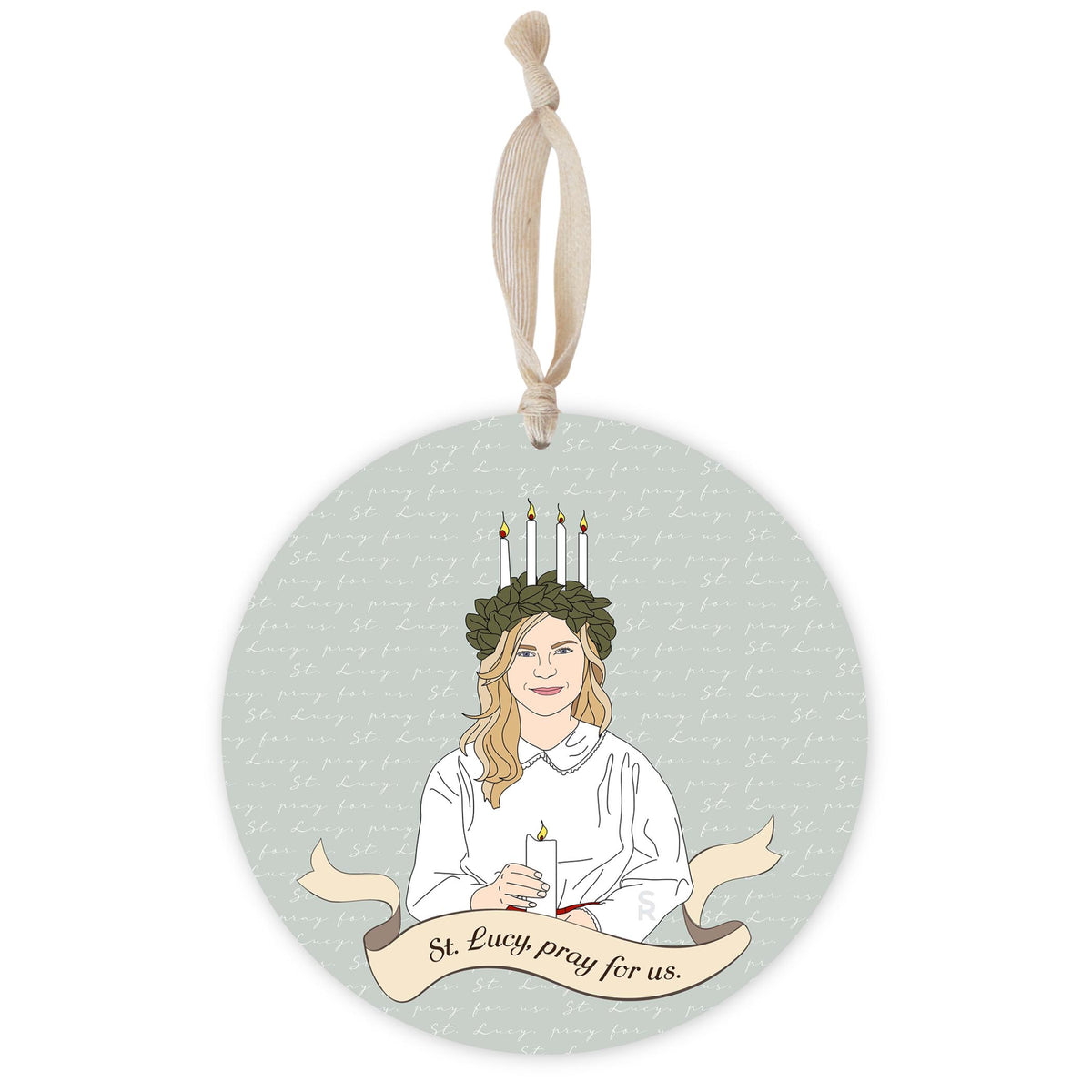 St. Lucy Round 8 inch Hanging Wood Plaque