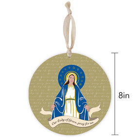 Our Lady of Grace Round 8 inch Hanging Wood Plaque